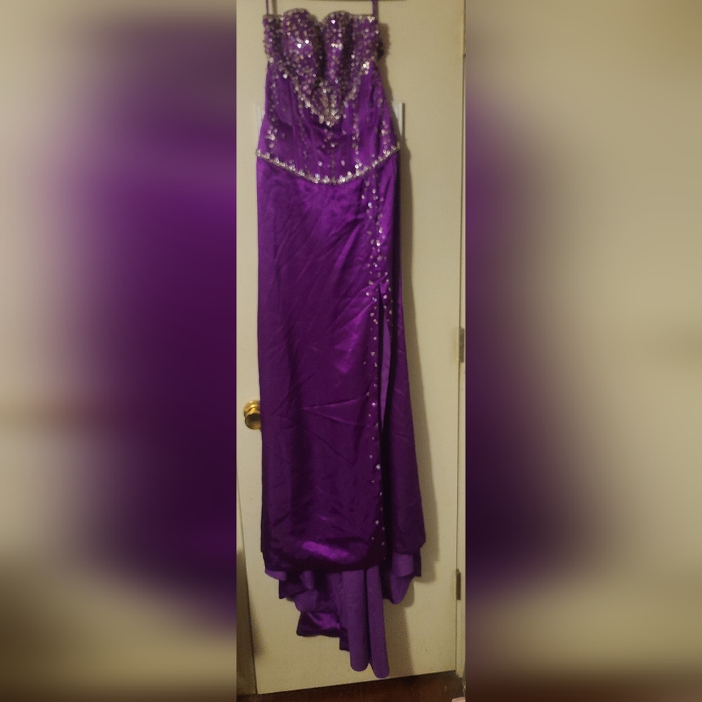 Precious Formals Strapless Purple Gown